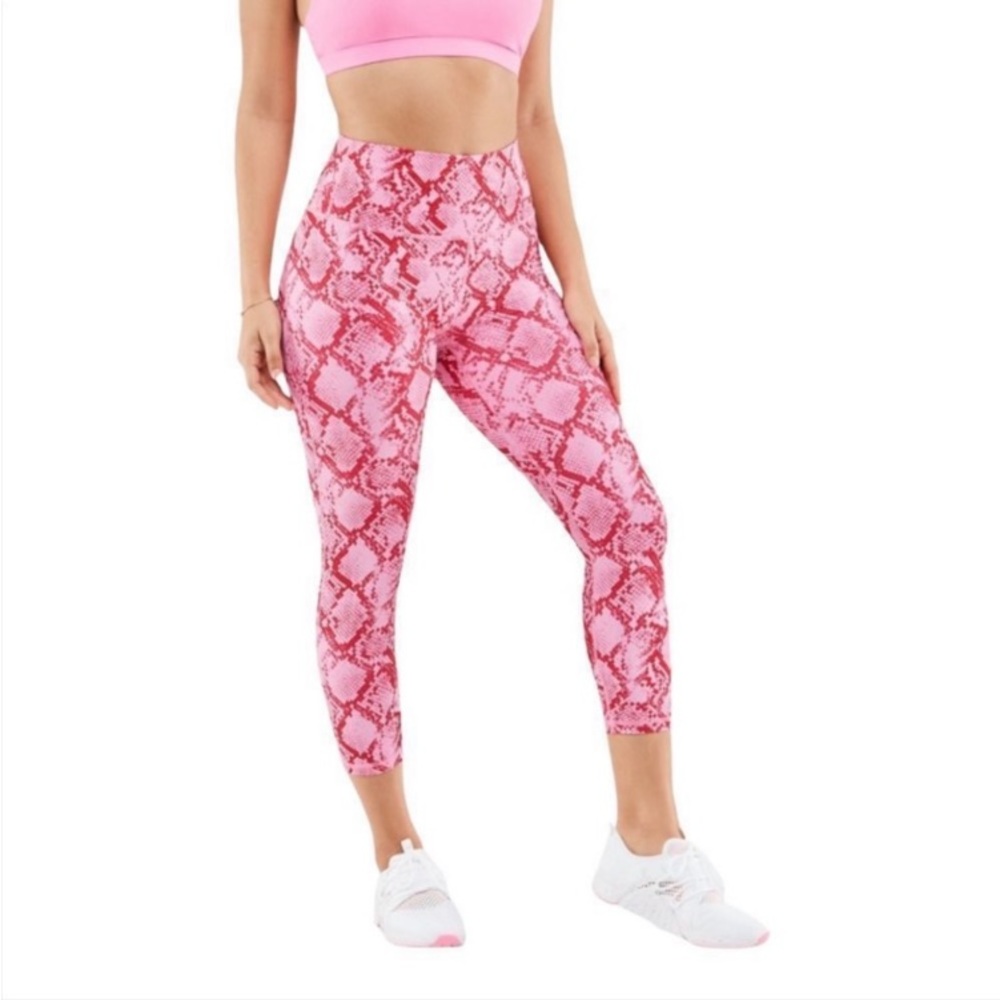 Fabletics Persimmon Python Powerhold Crop Pink Re… - image 1